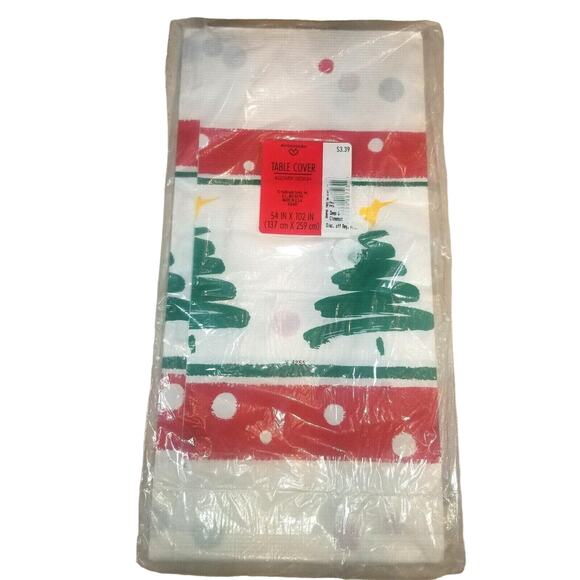 Table Cover Vintage Sealed Christmas Tree Tablecloth 54" x 102" Crepe Paper - Picture 1 of 7